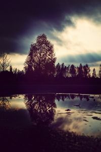 Scenic view of lake against cloudy sky