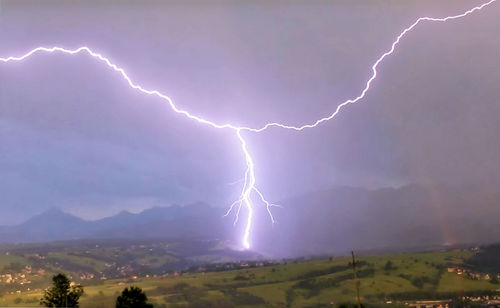 Lightning in sky at night