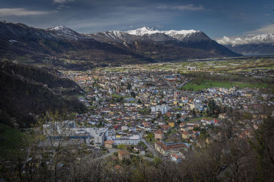 High angle view of townscape against sky