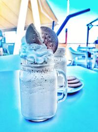 Close-up of drink in glass on table