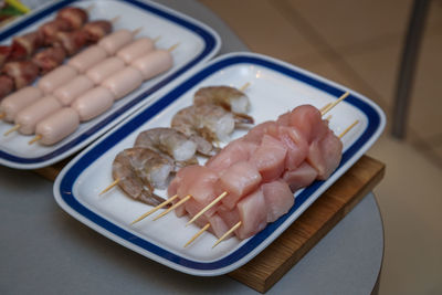 High angle view of food in plate on table