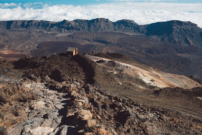 Scenic view of landscape and mountains against sky