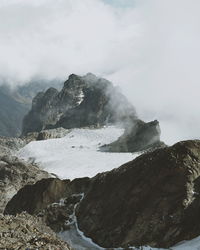 Scenic view of mountains against sky, margherita glacier on mount stanley, rwenzori mountains range 