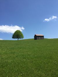 House on field against sky