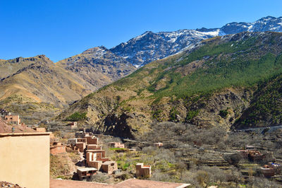 Scenic view of mountains against clear sky