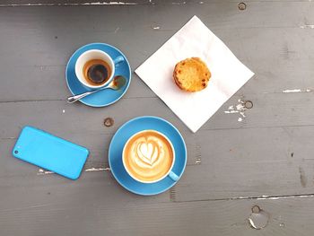 Directly above shot of coffee cup on table