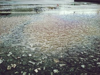 Close-up of wet puddle on beach