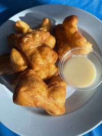 High angle view of serving food in plate