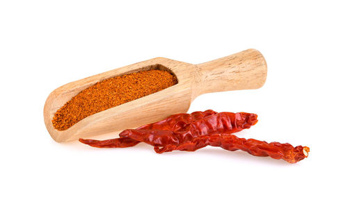 Close-up of meat on white background