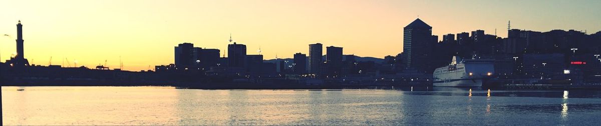 City skyline at sunset