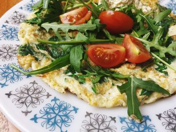 Close-up of omelet served in plate