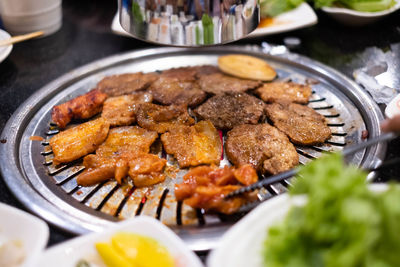 High angle view of food in plate