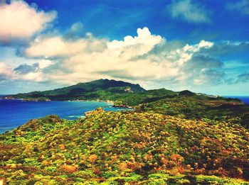 Scenic view of bay against sky