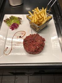 High angle view of food on table