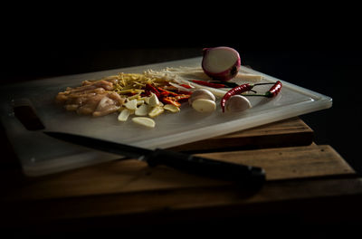 High angle view of breakfast on table