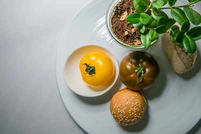 High angle view of food in plate on table