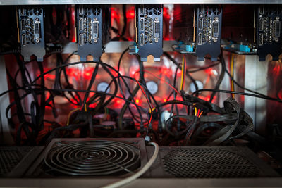 Close-up equipment for mining crypto-bitcoin, ether. video cards, motherboards