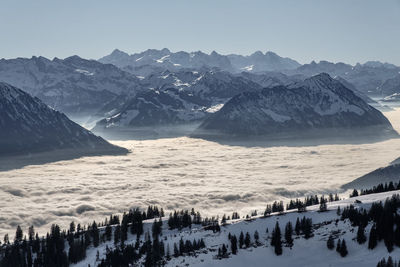 Scenic view of snowcapped mountains against sky