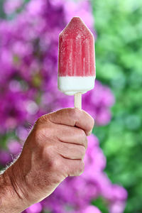 Close-up of hand holding ice cream