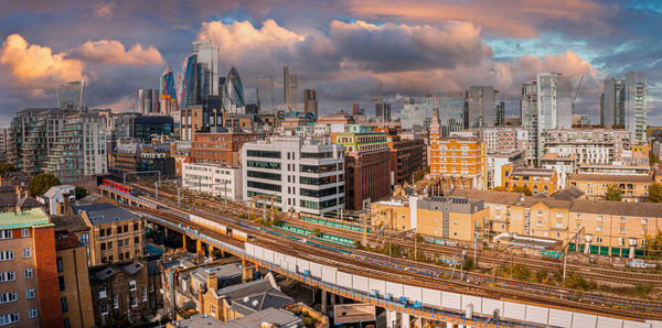 Aerial panoramic scene of the london city financial district