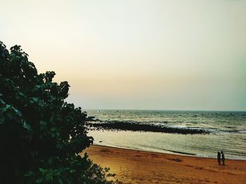 Scenic view of sea against clear sky during sunset