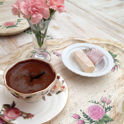 High angle view of dessert on table