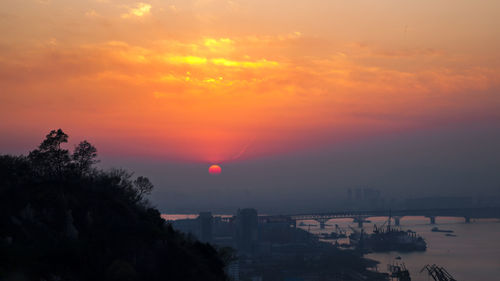 Scenic view of sea against romantic sky at sunset