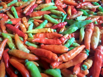 Full frame shot of chili peppers for sale in market