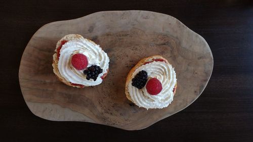 High angle view of dessert on table