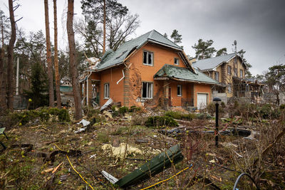 House and yard destroyed by russian missiles, mines, shells.