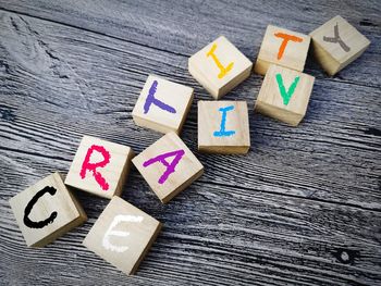 High angle view of toy on table