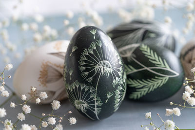 Close-up of christmas decorations on table