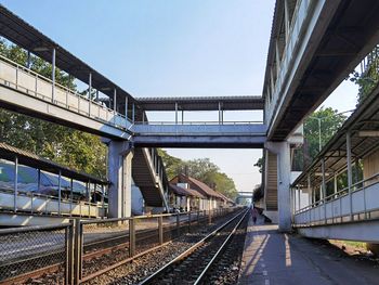 View of railroad tracks against clear sky