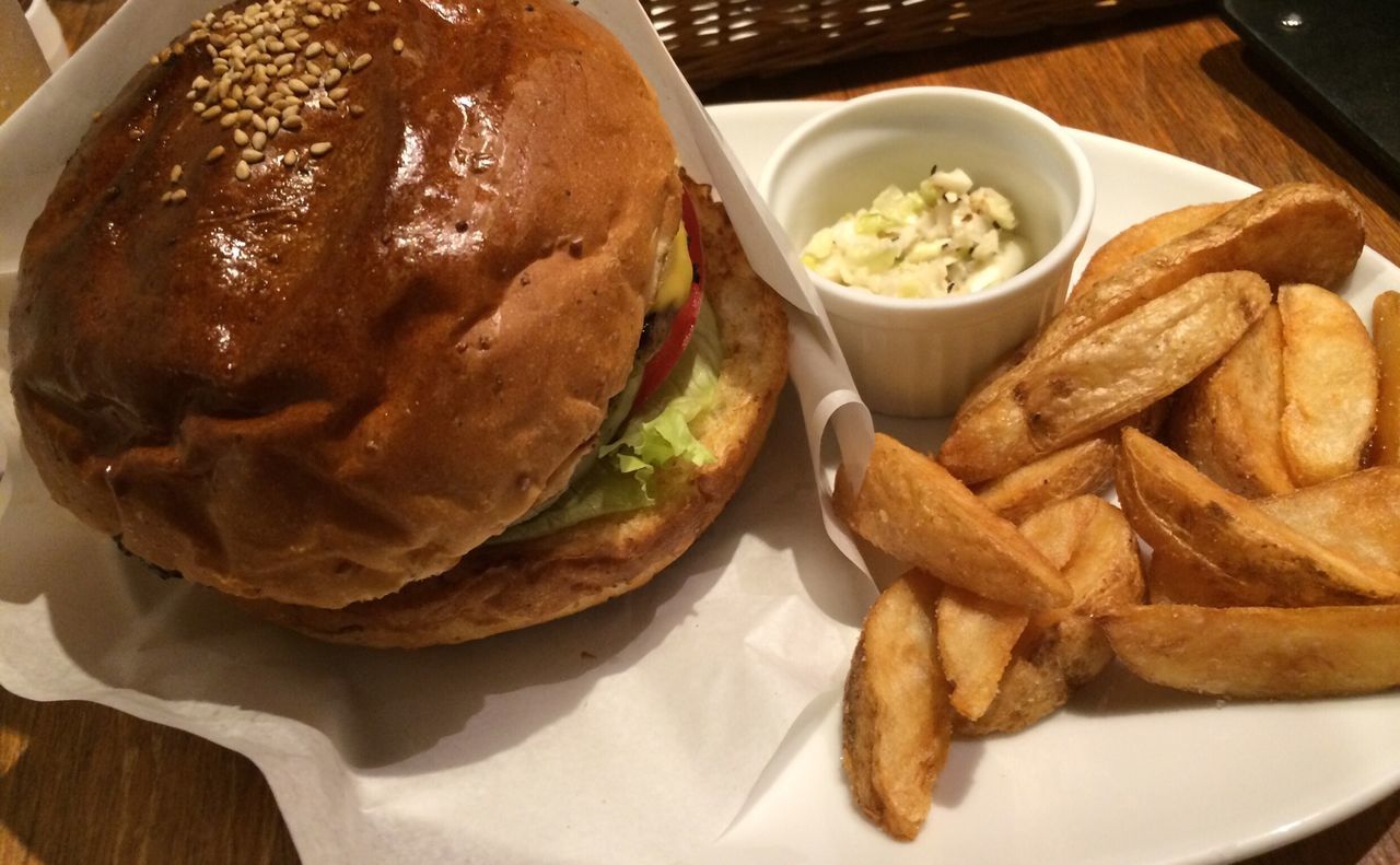 food and drink, food, freshness, ready-to-eat, indoors, plate, still life, meal, serving size, table, meat, close-up, indulgence, unhealthy eating, high angle view, fried, bread, french fries, sauce