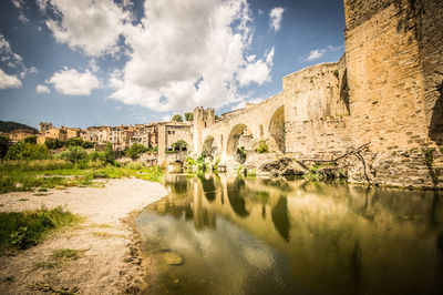 Panoramic view of buildings against cloudy sky