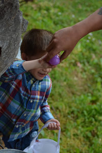 Boy playing in park