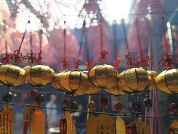 Low angle view of lanterns hanging in metal for sale