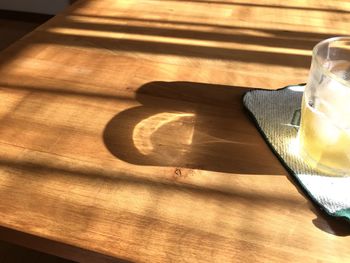 High angle view of beer glass on table