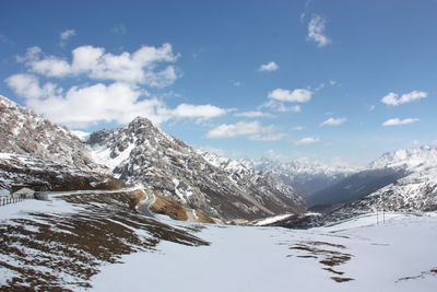 Scenic view of snowcapped mountains against sky