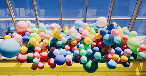 High angle view of multi colored balloons