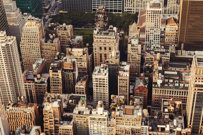 High angle view of modern buildings in city