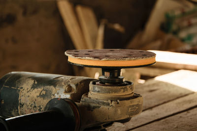 Close-up of equipment on table