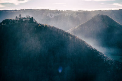 Aerial view of mountain against sky