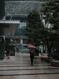 Rear view of woman walking on street