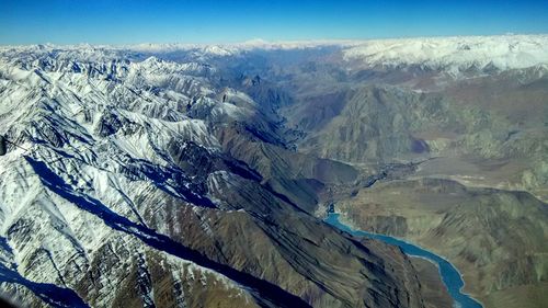 High angle view of mountains against sky