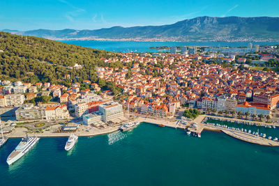 Aerial view of split, croatia. coastal touristic city in dalmatia