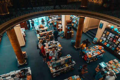 High angle view of people at market