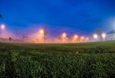 Scenic view of field against sky at night