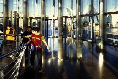 People walking in modern building