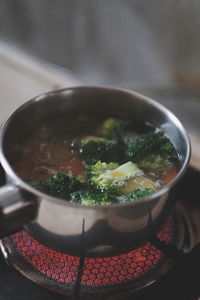 High angle view of soup in bowl